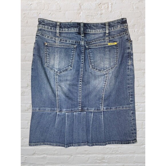 Pilcro Letterpress Pleated Ruffle Denim Mini Skirt Size 28 Anthropologie Concert - Picture 3 of 5